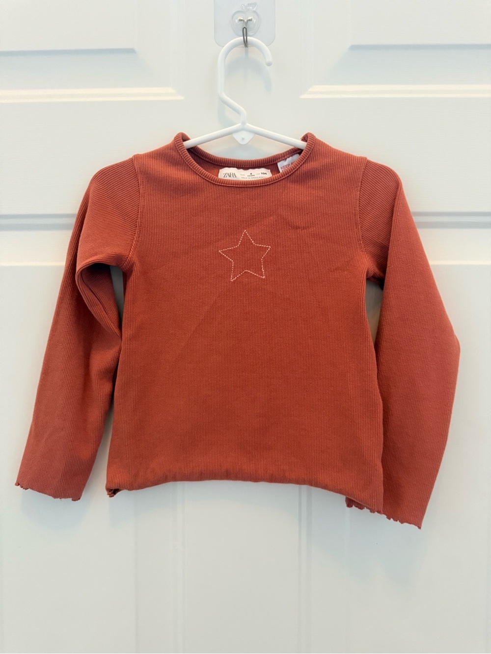 Zara Rust Orange Long-Sleeve Top with Star Stitch